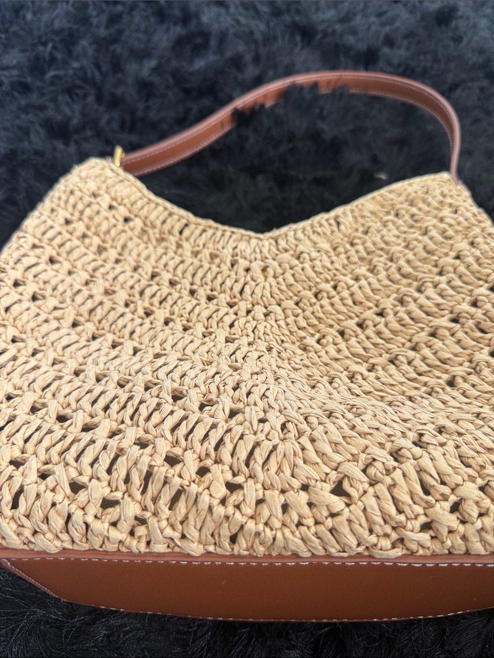Woven Straw Shoulder Bag with Brown Trim Antik Kraft - Picture 2 of 4